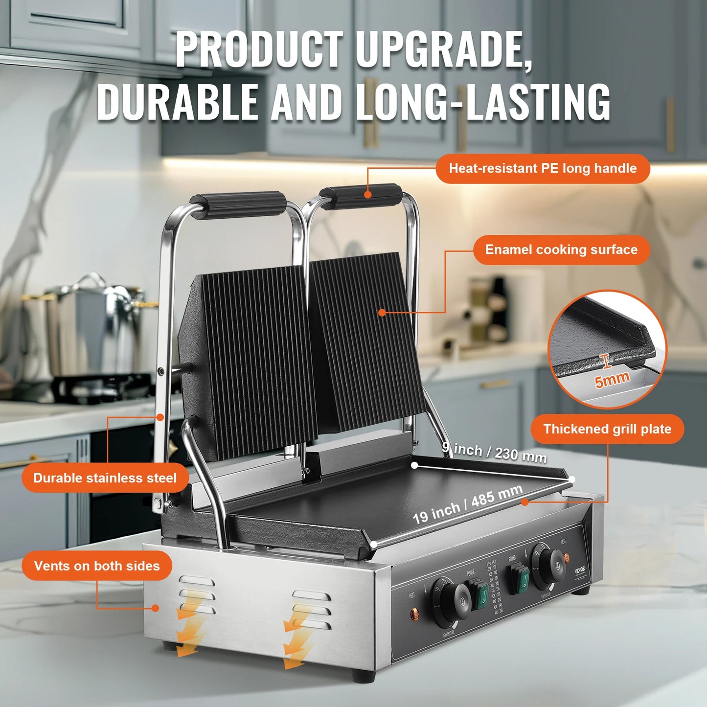 SucceBuy Panini Grill 3600W Electric Sandwich Maker With Temp Control