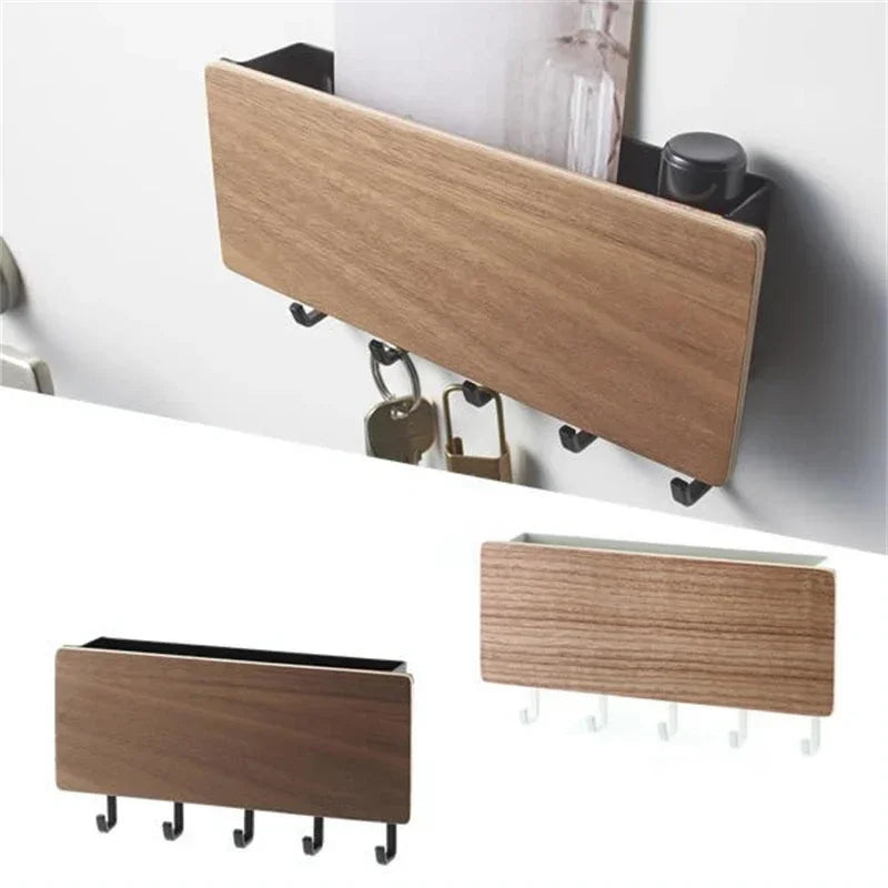 Wall Hanging Bamboo Key Organizer With 6 Hooks For Home