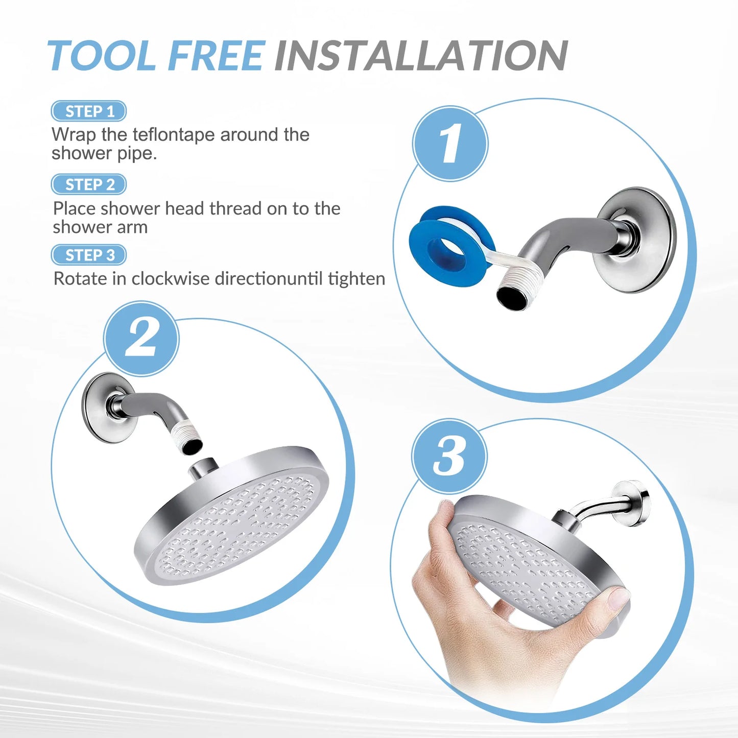 Stainless Steel Rain Shower Head High Pressure Adjustable Wall Mounted