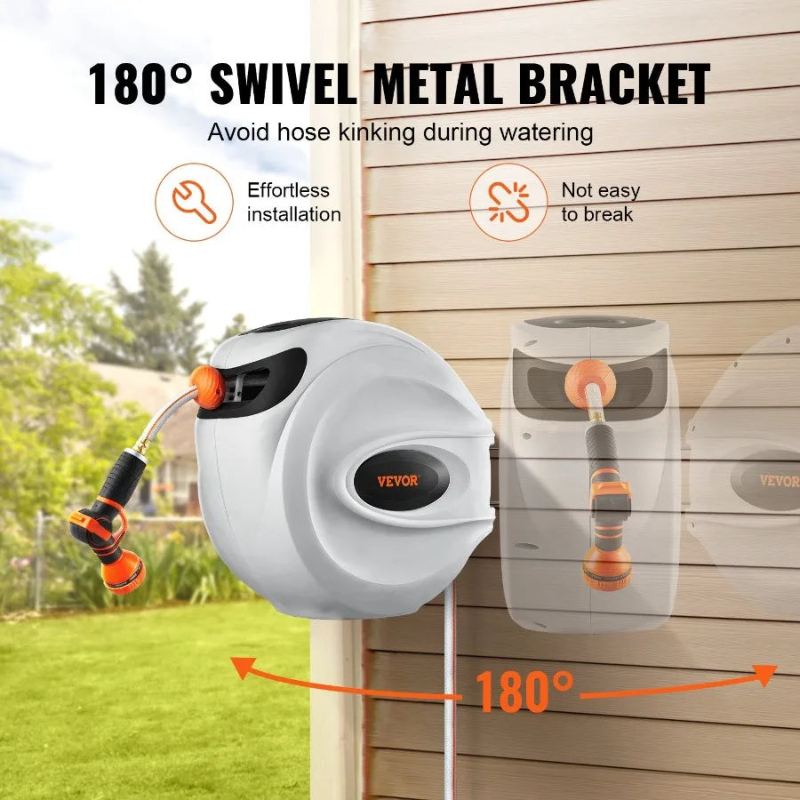 Wall Mounted Retractable Hose Reel With Swivel Bracket Nozzle