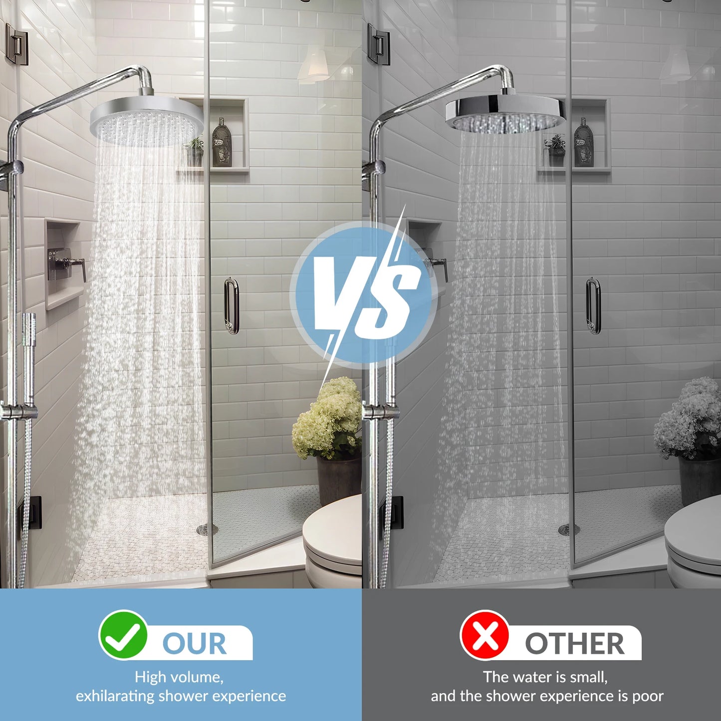 Stainless Steel Rain Shower Head High Pressure Adjustable Wall Mounted