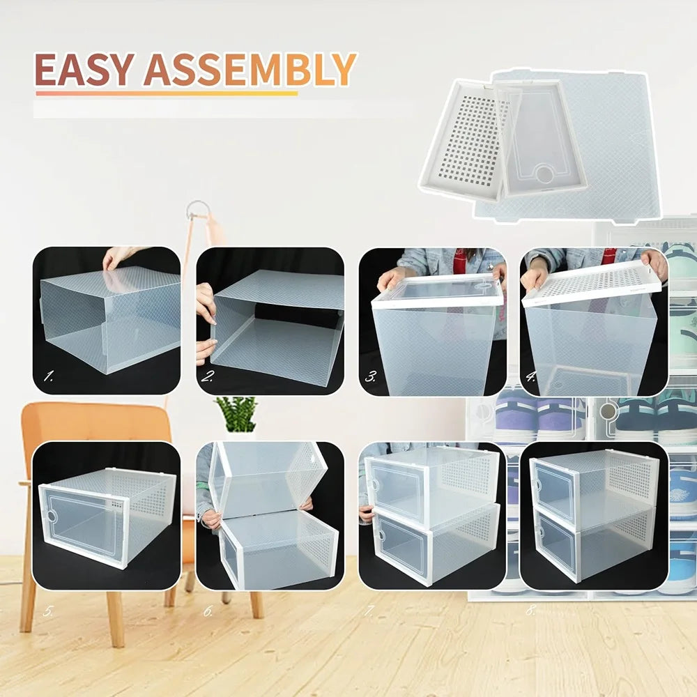 Plastic Stackable Shoe Storage Boxes Dustproof Transparent Organizer For Shoes