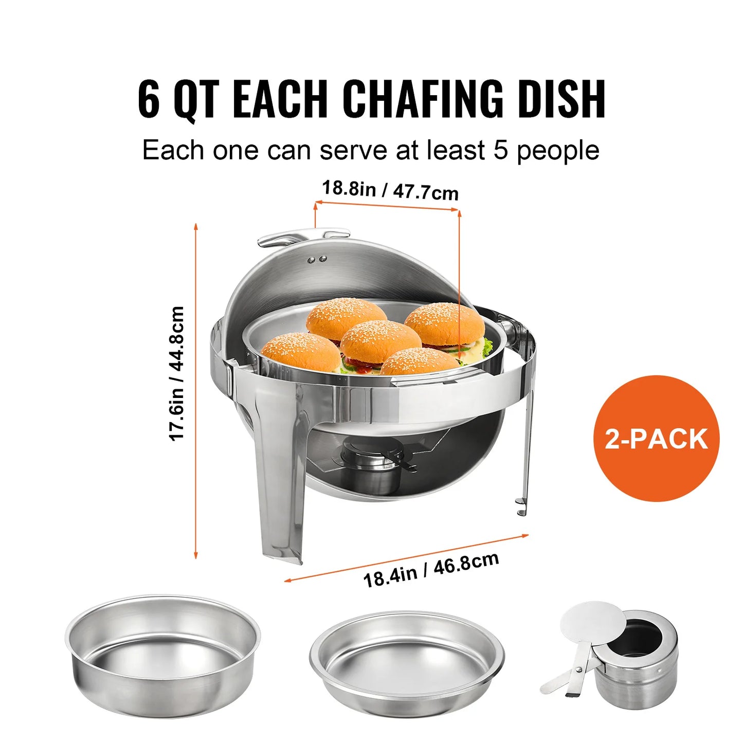 SucceBuy Roll Top Chafing Dish Buffet Set 2 Pack Stainless Steel Chafer
