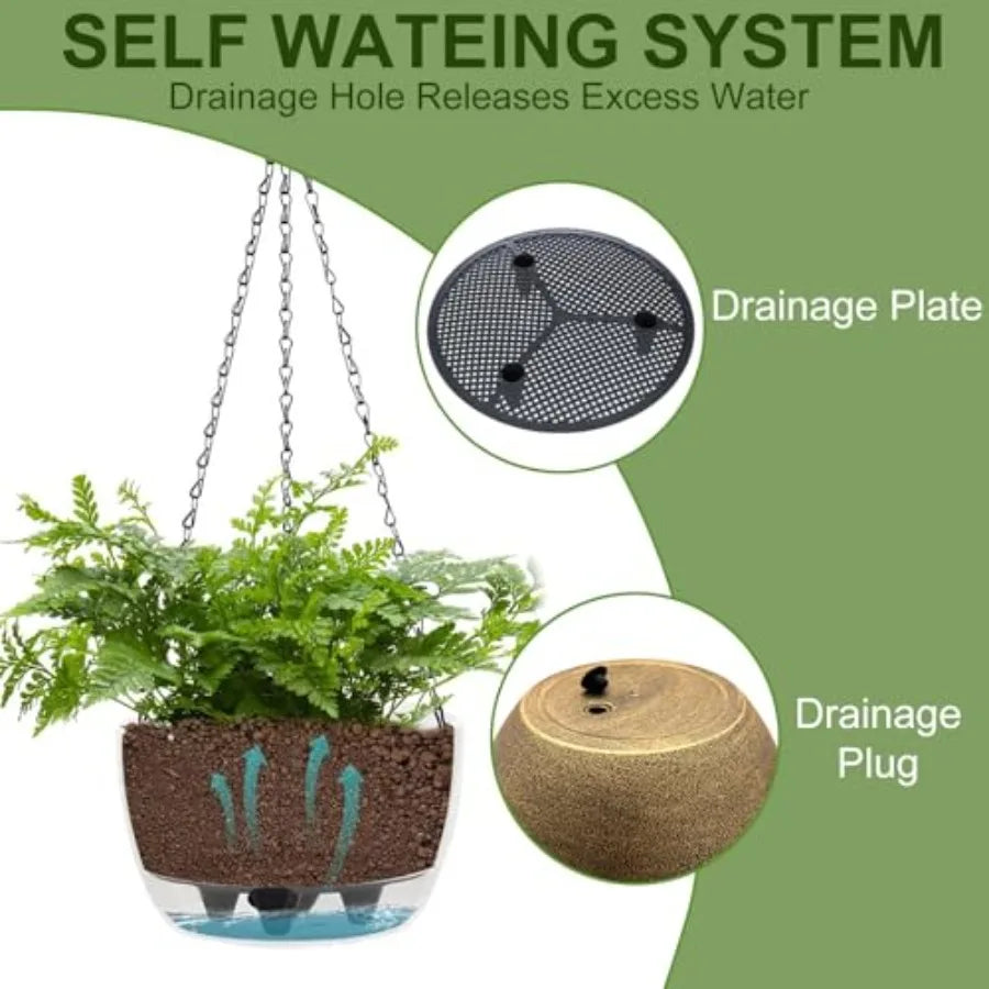 2 Pack Solar Hanging Basket Planters for Outdoor Self Watering