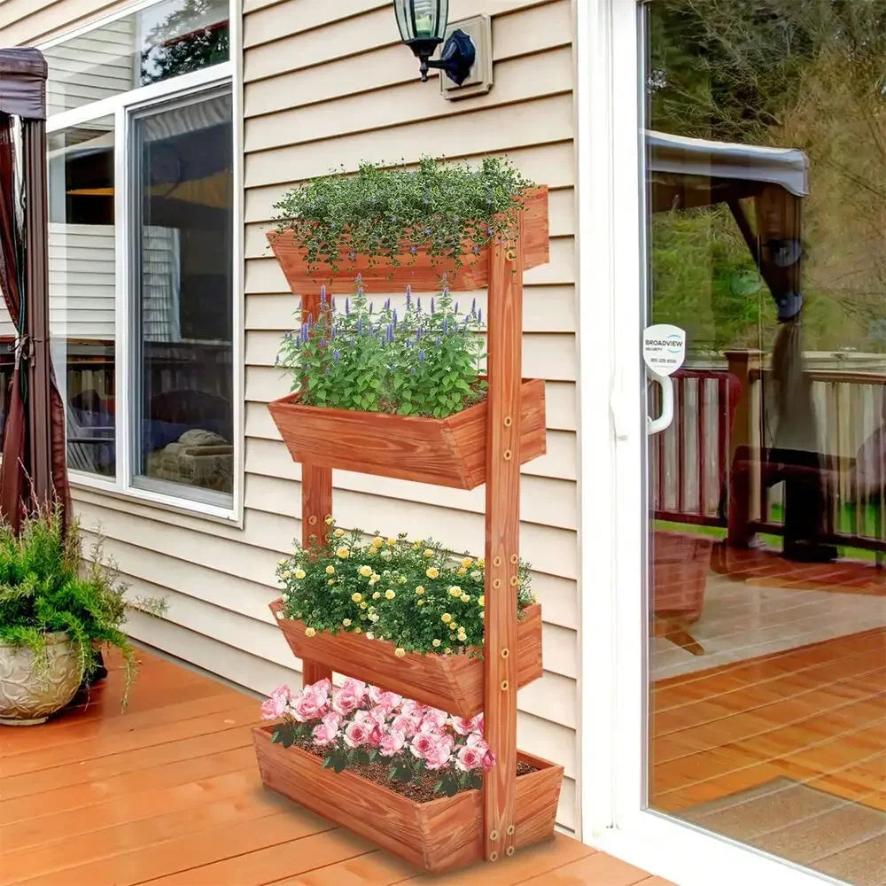 4 Tier Wooden Ladder Garden Bed Stand Elevated Planter Box