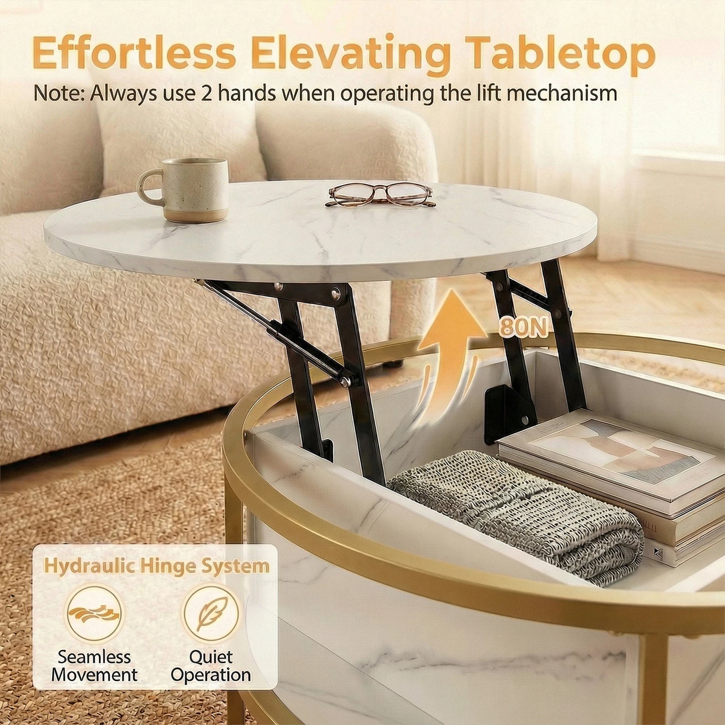 HOMASIS Lift Top Coffee Table Hidden Compartment And Side Shelves