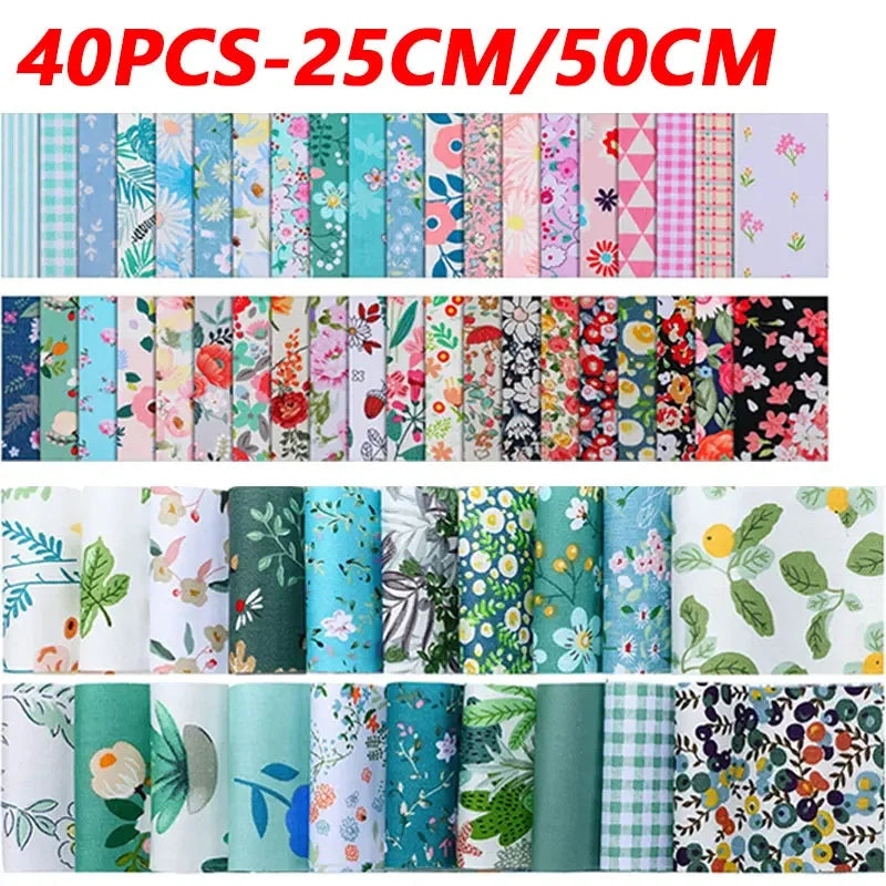 NONECN 40Pcs DIY Cotton Craft Fabric With Printed Patterns