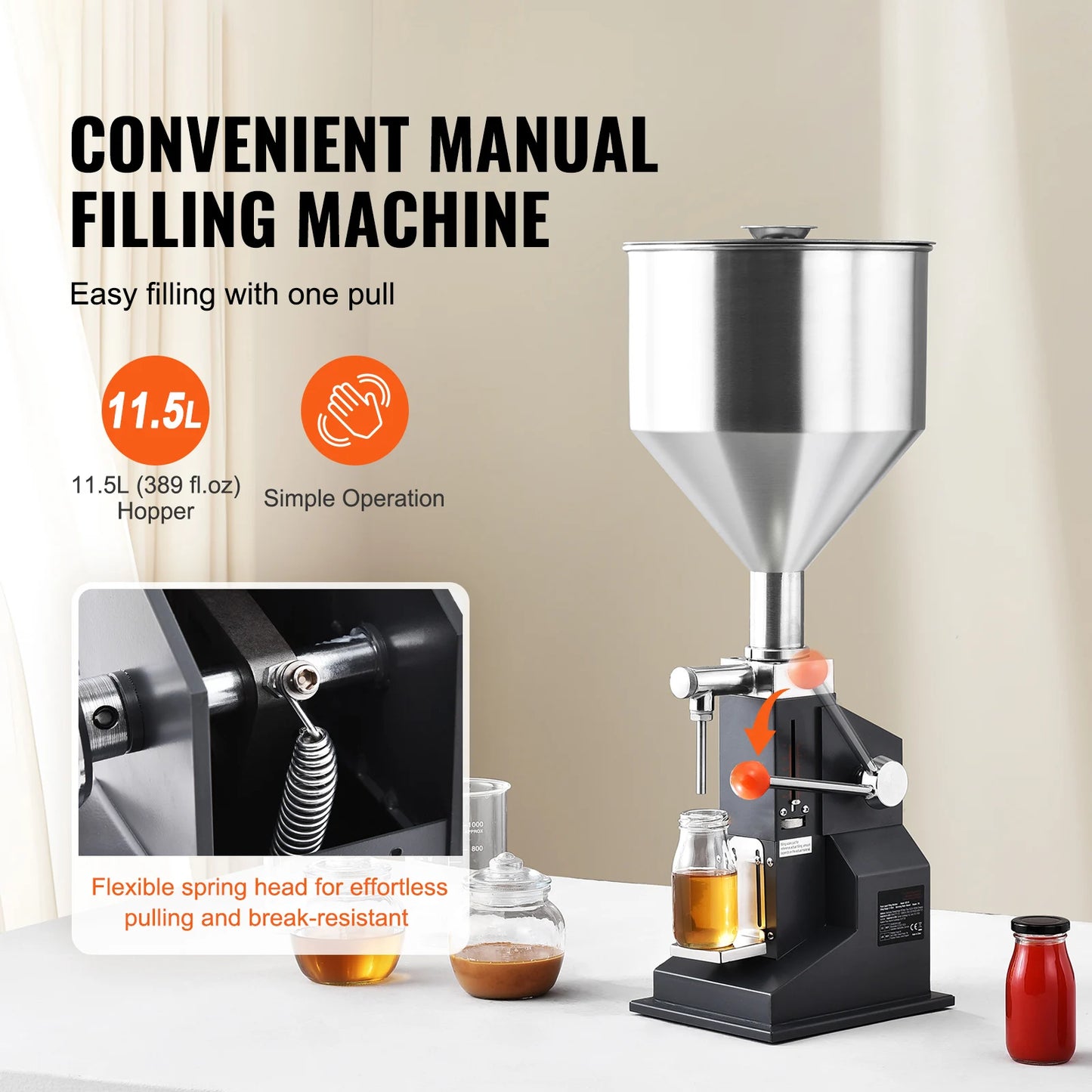SucceBuy 5-100ml /5-50ml Manual Paste Liquid Filling Machine with Hopper Adjustable Bottle Filler for Milk Water Shampoo Honey
