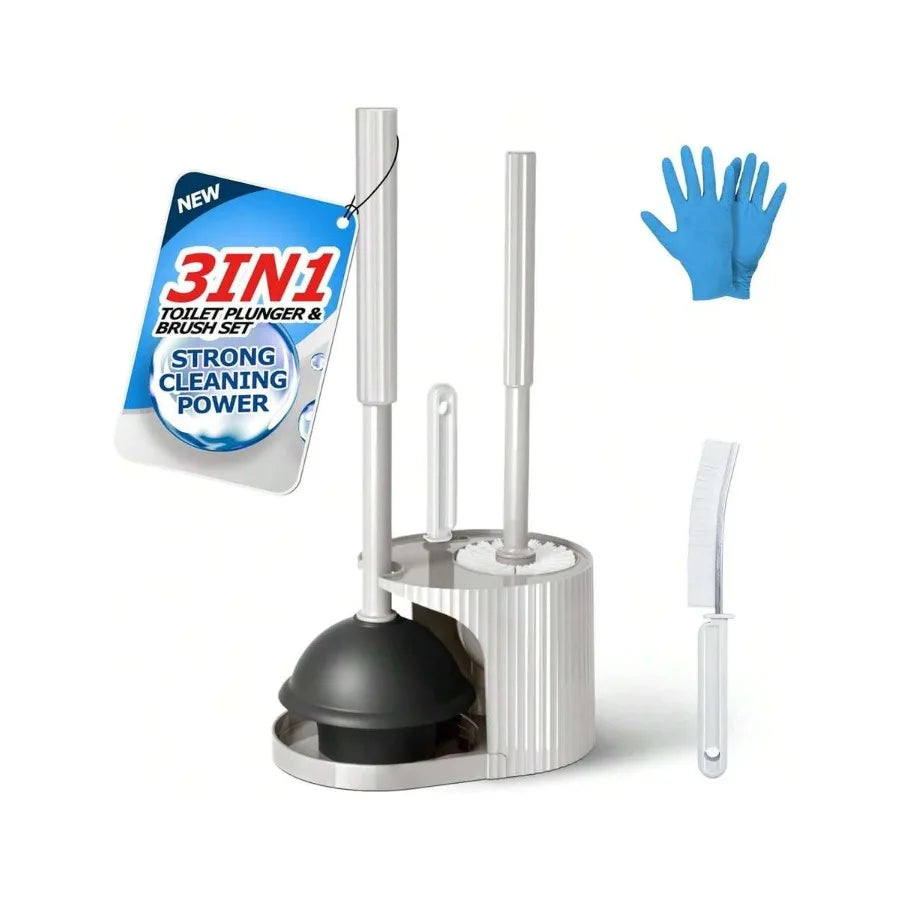 3 In 1 Toilet Brush And Plunger Set For Efficient Cleaning