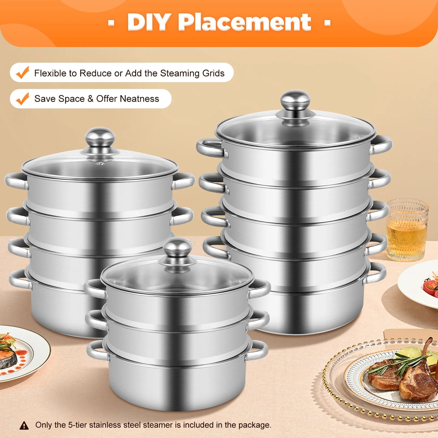 Bymaocar 5 Layer Stainless Steel Steamer Pot With Glass Lid
