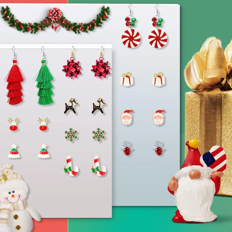 NONECN Christmas Earrings For Women Set Dangle Snowflake Bow Bells