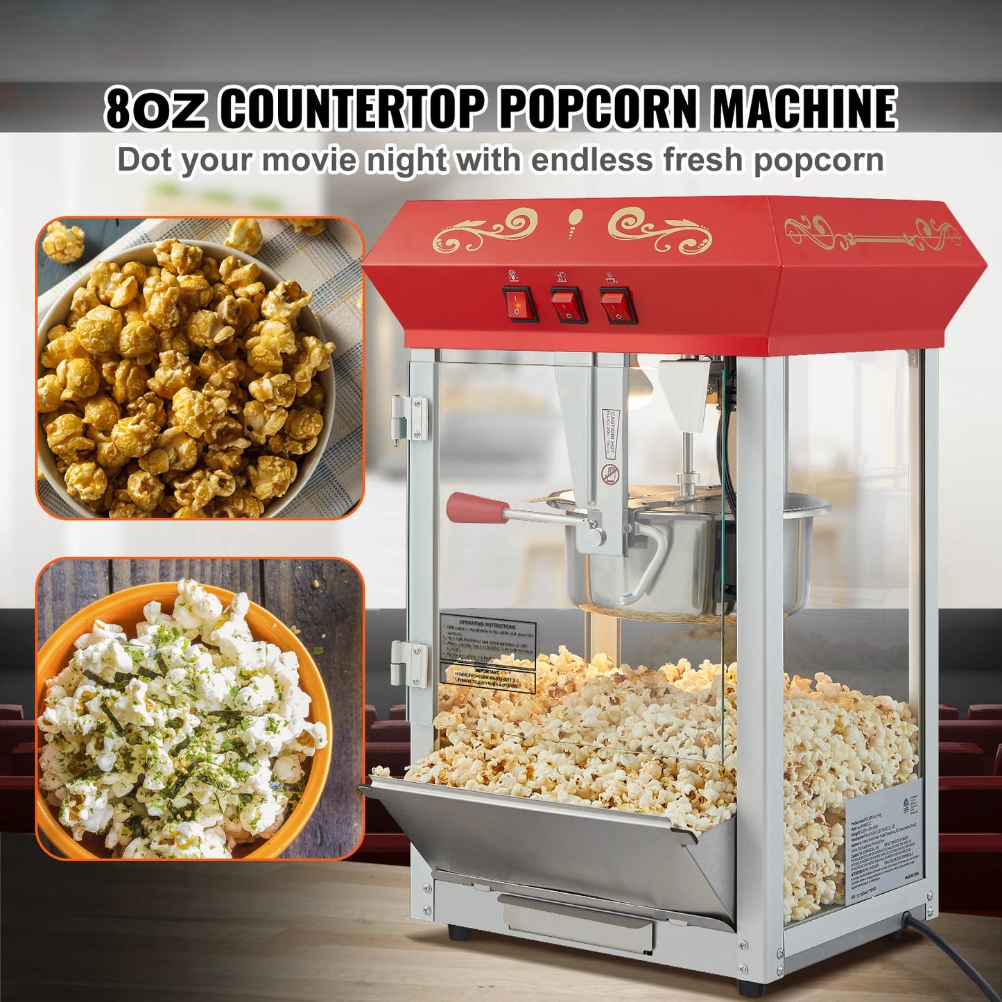 Succebuy Electric Popcorn Maker Commercial Popper Machine With Scoop Spoon