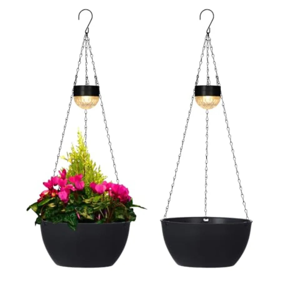 2 Pack Solar Hanging Basket Planters for Outdoor Self Watering