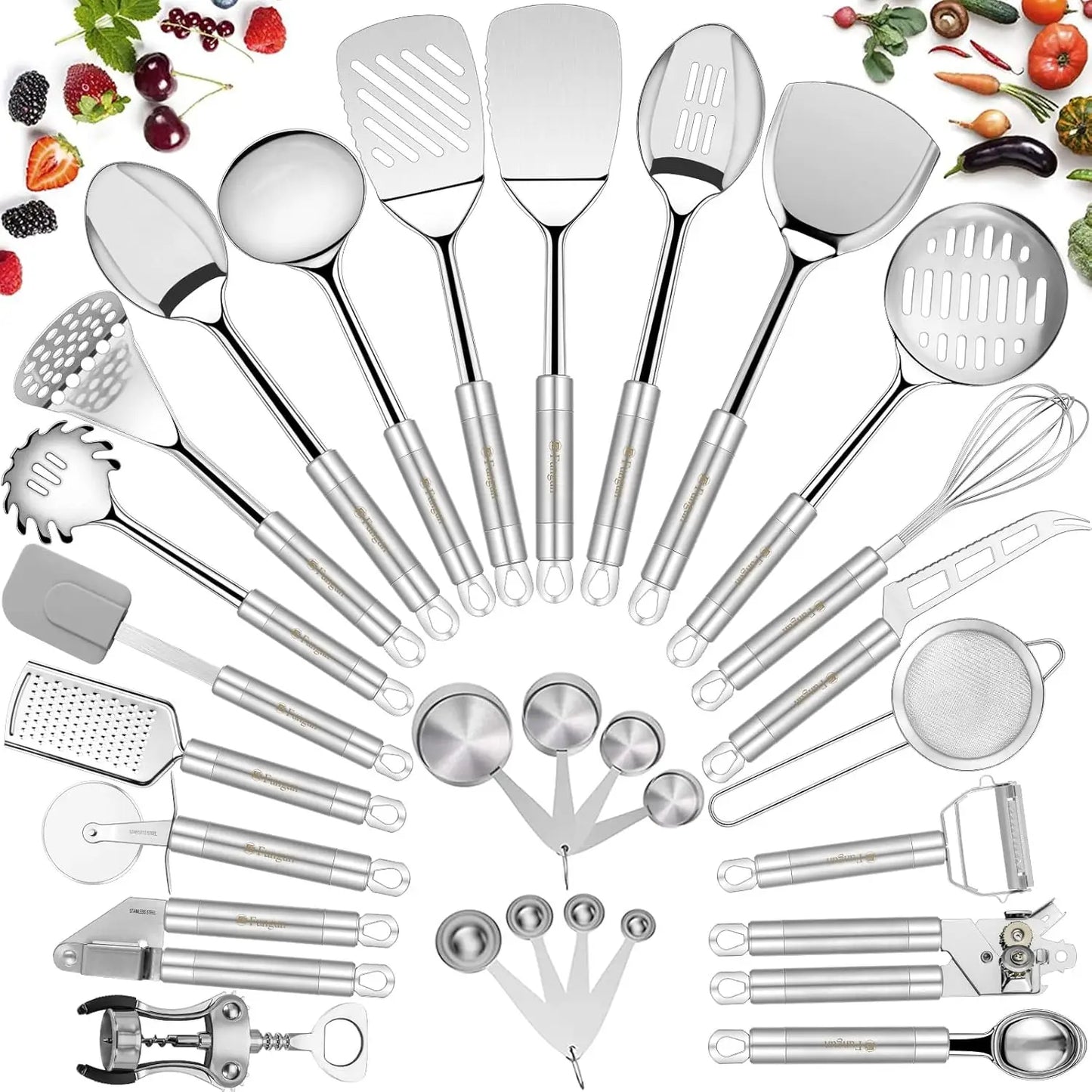 Stainless Steel Kitchen Utensil Set With Silicone Nonstick Tools