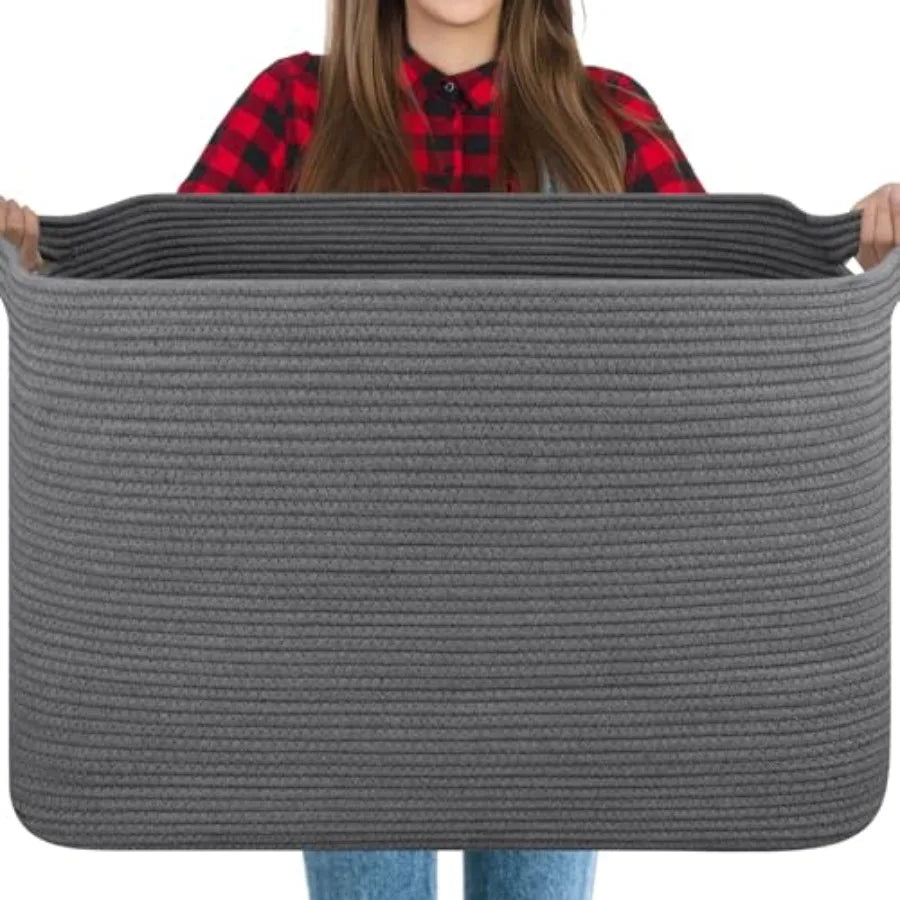 118L Extra Large Blanket Basket, 24.8"x17.7"x16.2" Woven Rope Baskets for Storage, Nursery Blanket Storage for Living Room, Toy