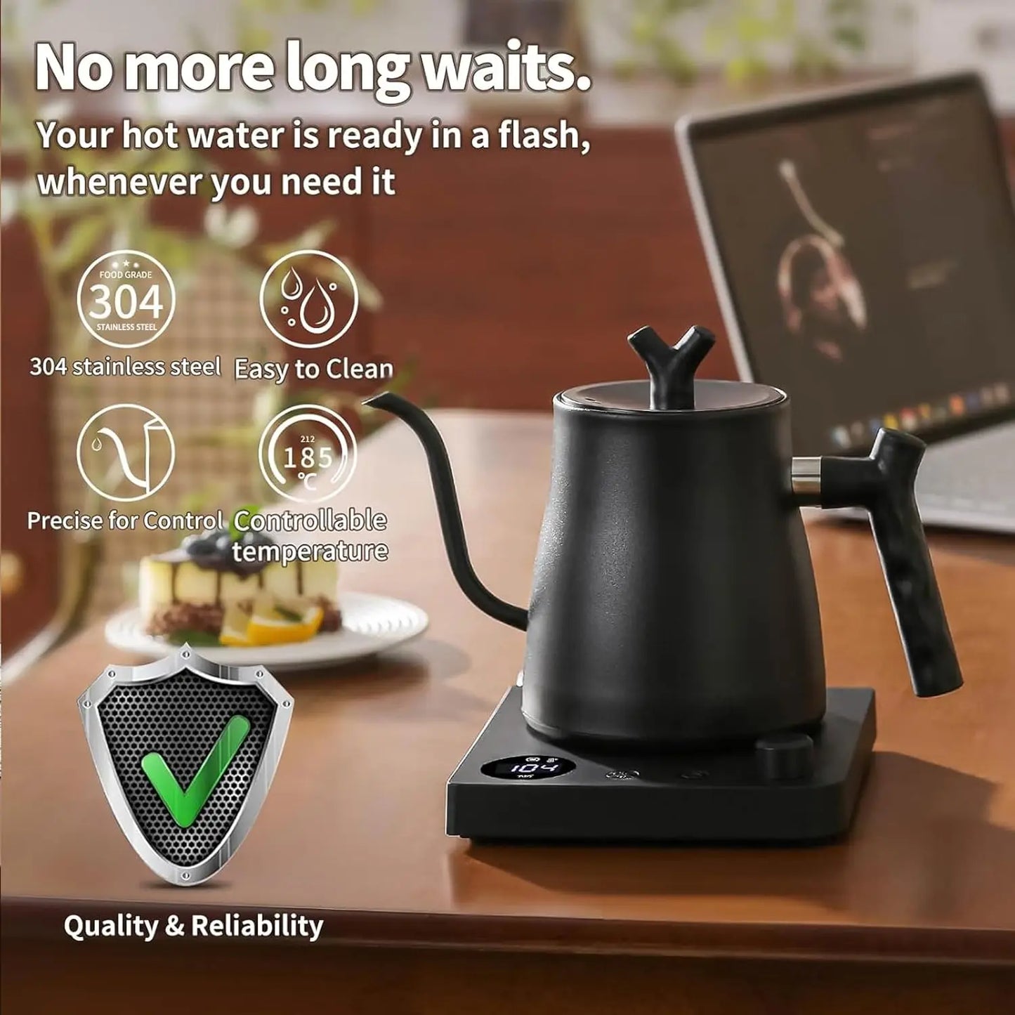 Electric Gooseneck Kettle with 50 Coffee Filters Precise Temperature Control Fast Heating Stainless Steel Pour Over Coffee Tea