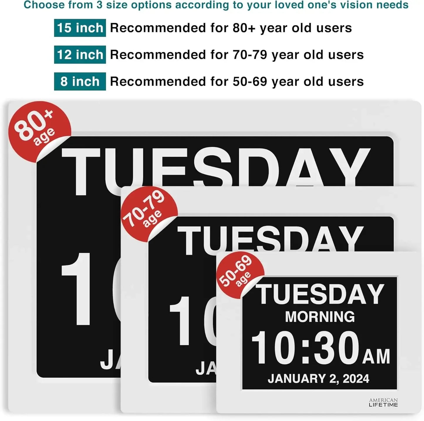 Dementia Clock Large Display For Seniors With Custom Alarms Day And Date