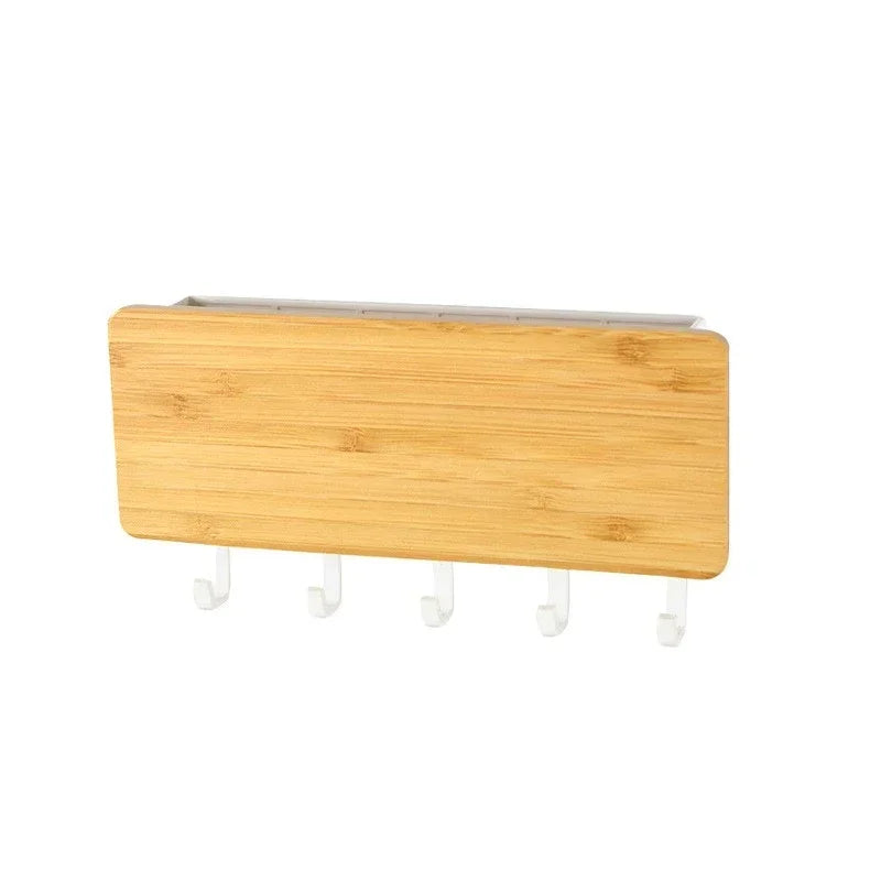 Wall Hanging Bamboo Key Organizer With 6 Hooks For Home