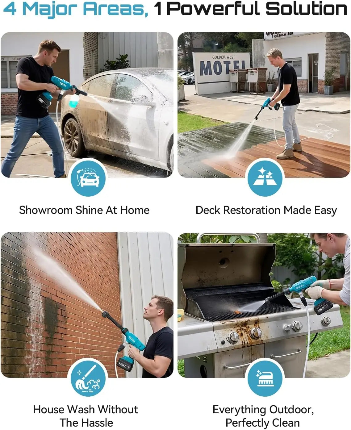 Seesii Cordless High Pressure Washer Gun With Adjustable Nozzle