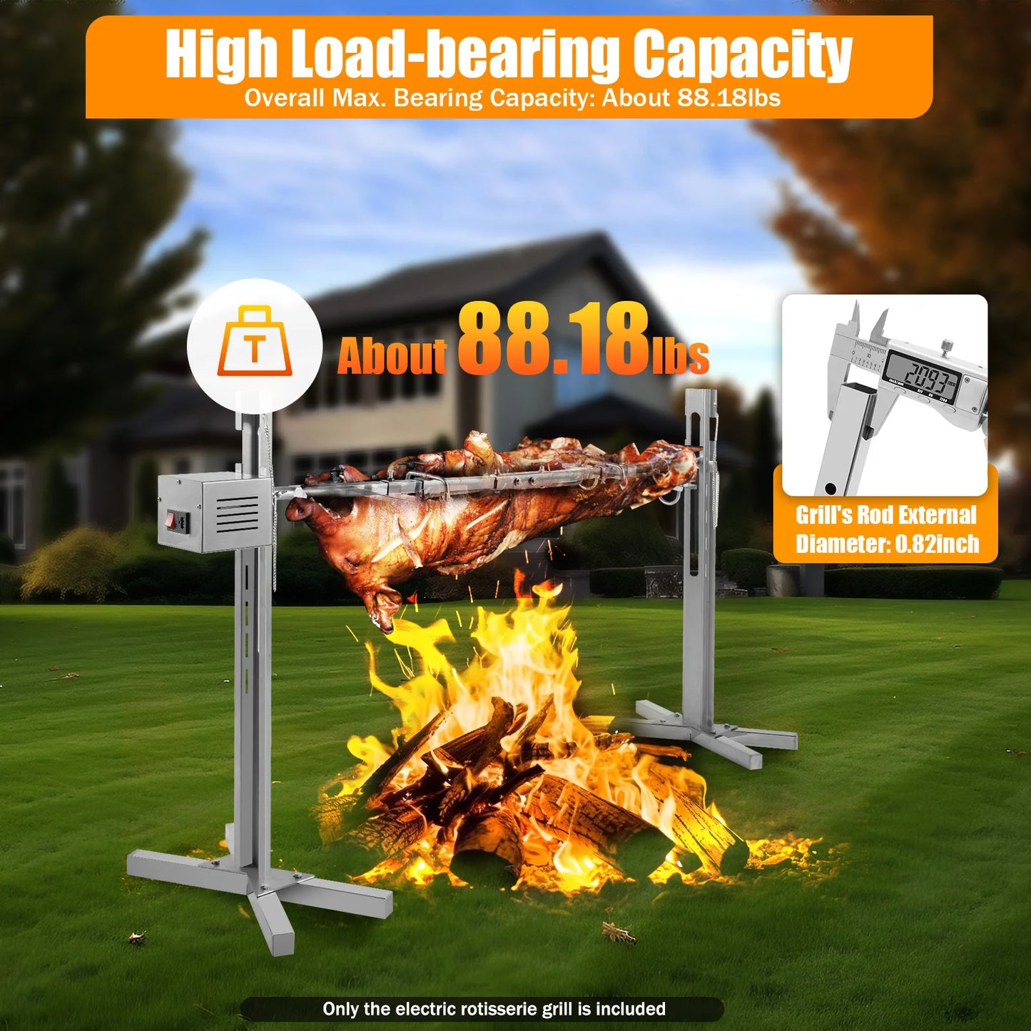 Automatic BBQ Rotisserie Kit Stainless Steel With Height Adjustable Stand