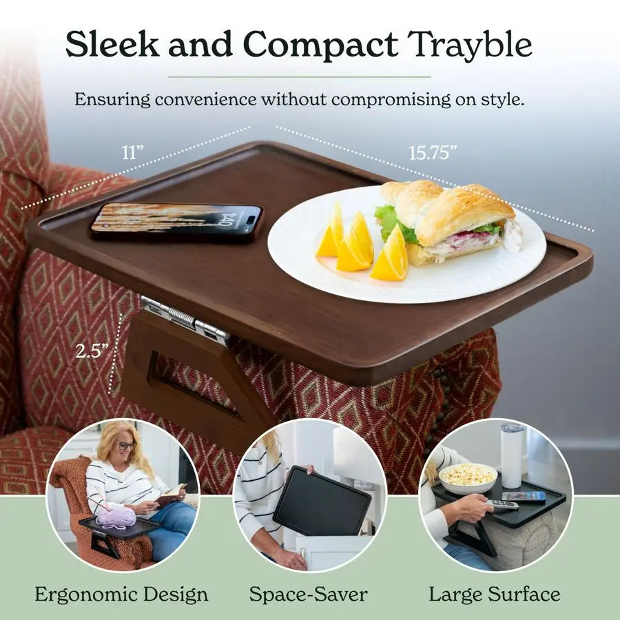 Bamboo Trayble Couch Arm Table, Clip On Tray Sofa Table for Couches. Sofa Arm Tray for TV Dinners, Remotes, Drinks, Snacks and S