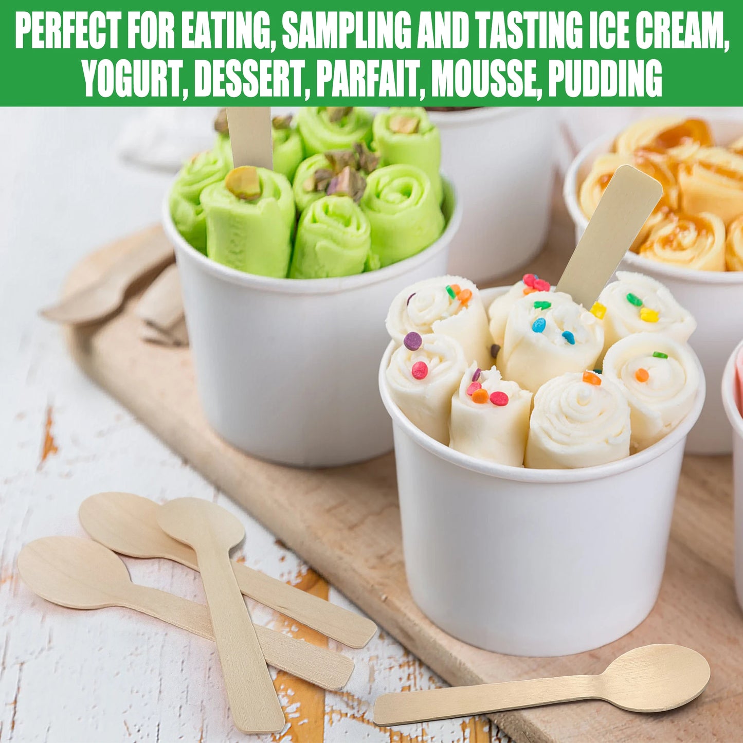Disposable Wooden Spoons 100Pcs Mini Tasting Utensils for Parties