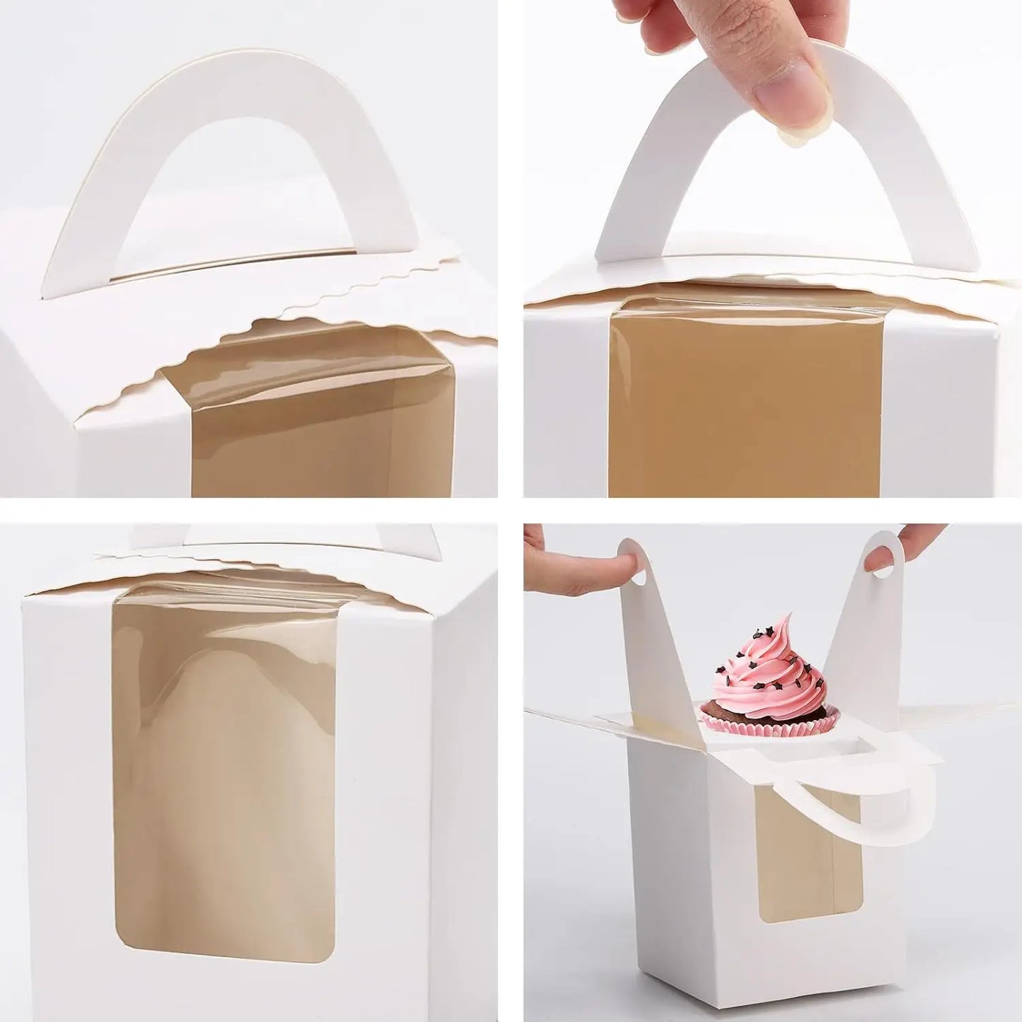 Kraft Paper Cupcake Boxes With Window And Handle Packaging