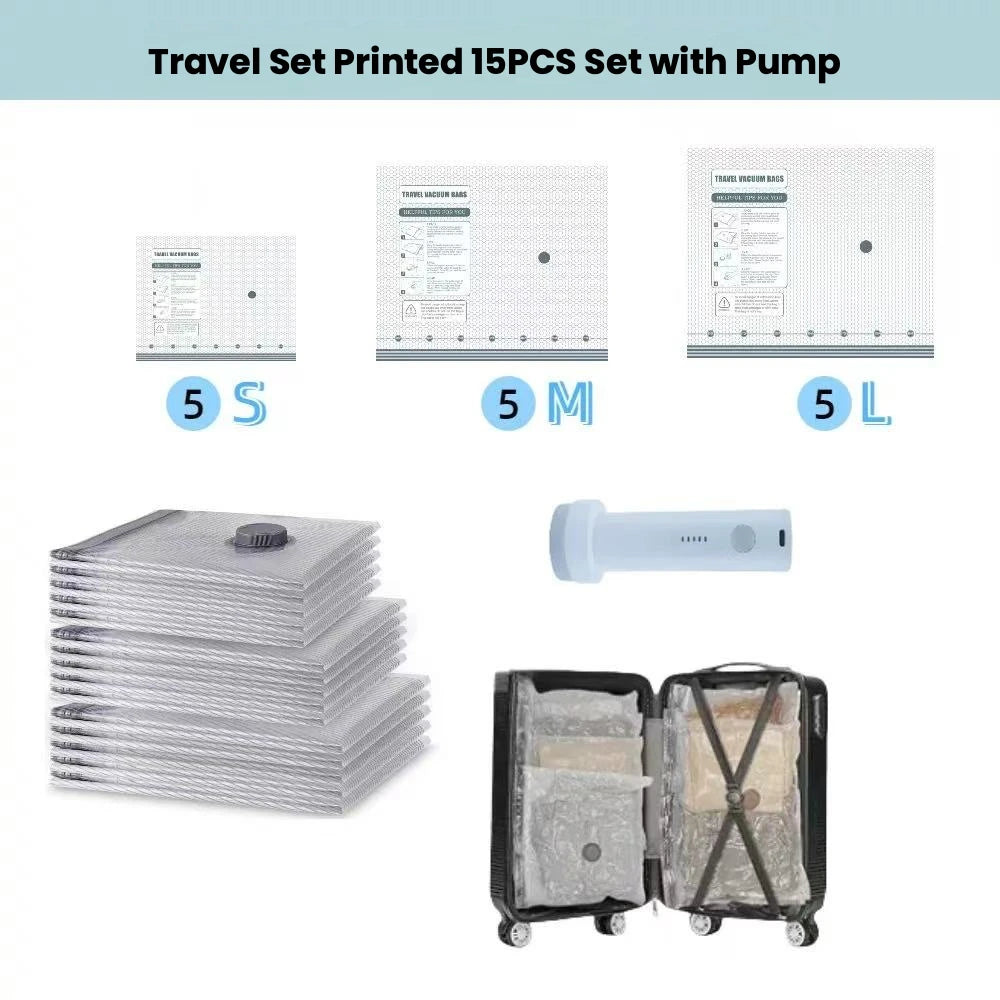Vacuum Compression Storage Bags With Portable Pump For Space Saving
