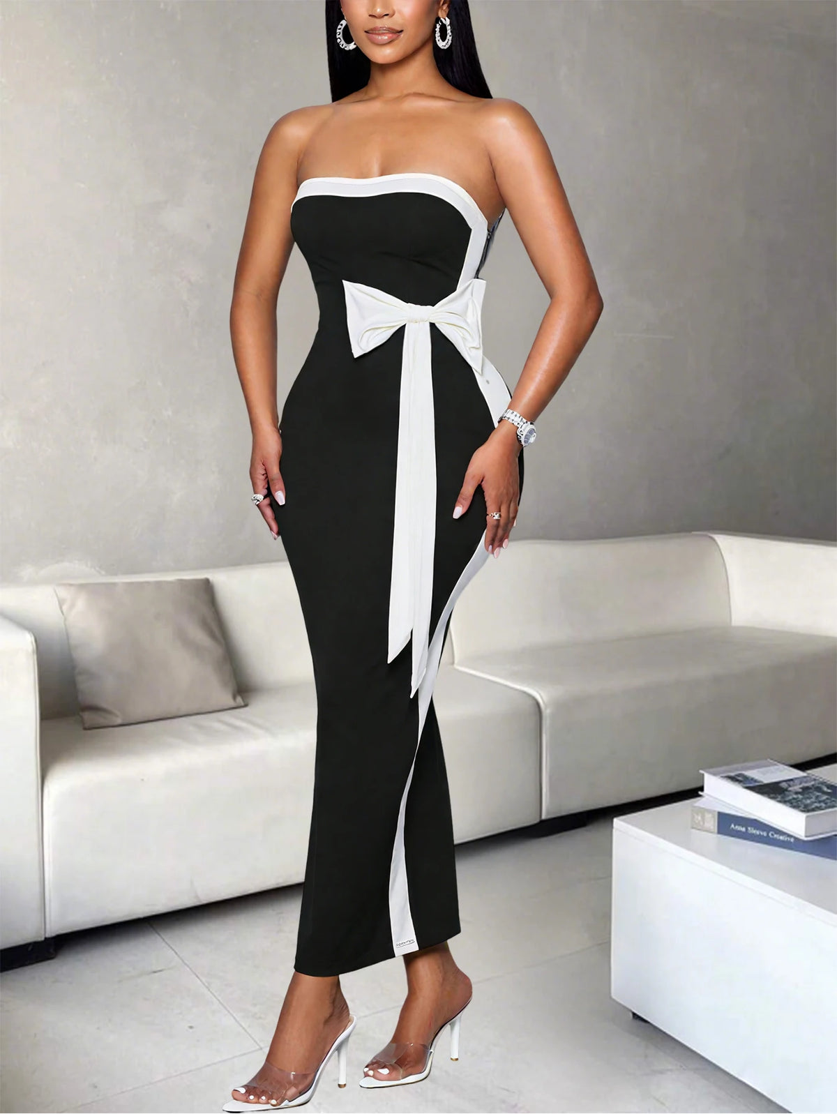 Elegant Womens Polyester Ankle Length Butterfly Bow Dress