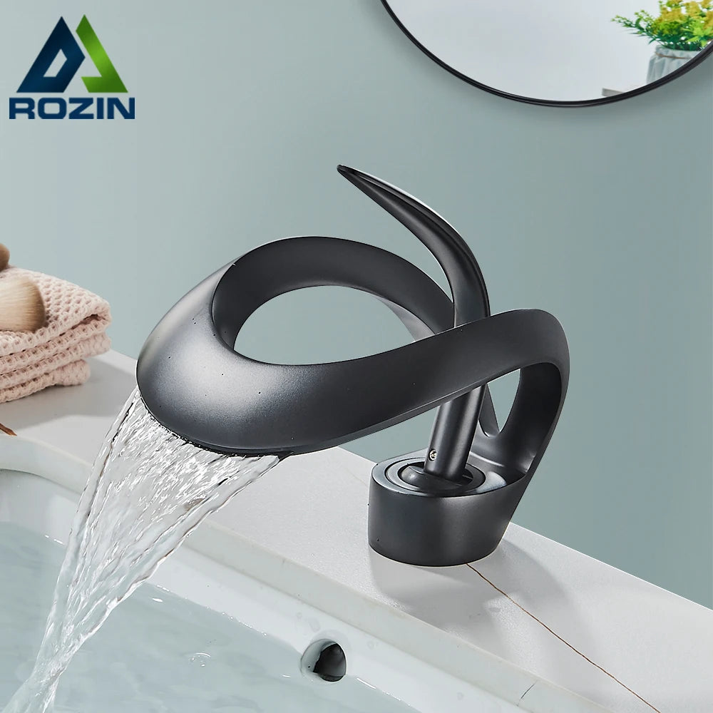 Rozin Luxury Basin Faucet Waterfall Deck Mount Mixer Hot Cold