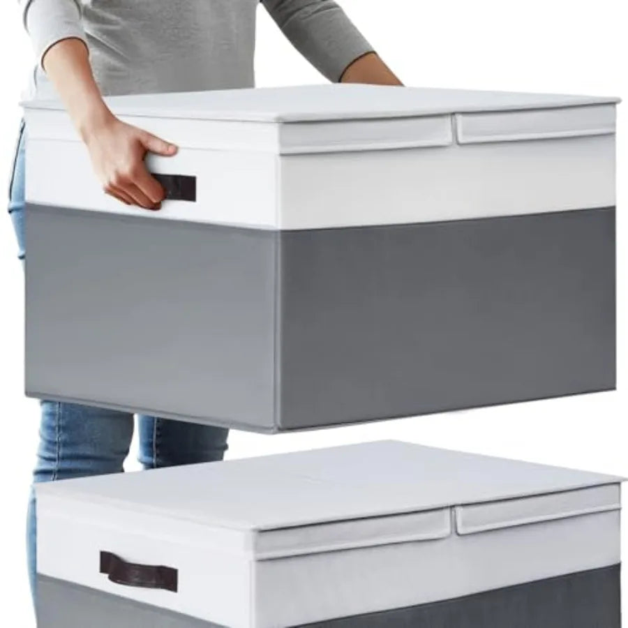 2 Pack EXTRA LARGE Blanket Storage Baskets with Lids, 22"x16"x12" Closet Organizers Bins for Clothes Towel/ Storage Box with Li