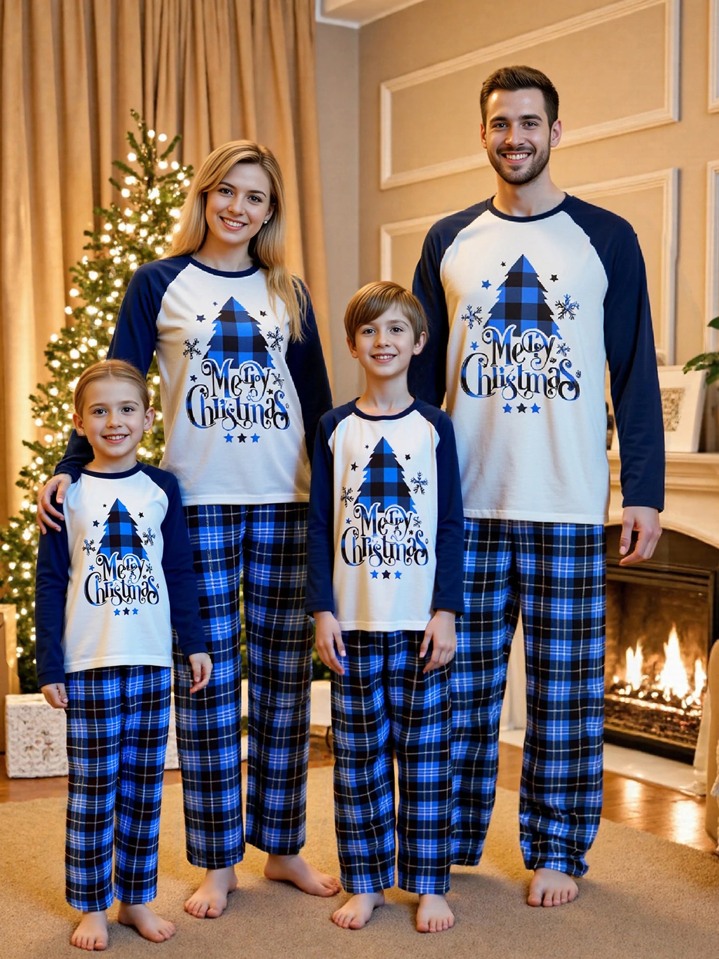 Family Christmas Pajama Set Reindeer Print Cozy Plaid