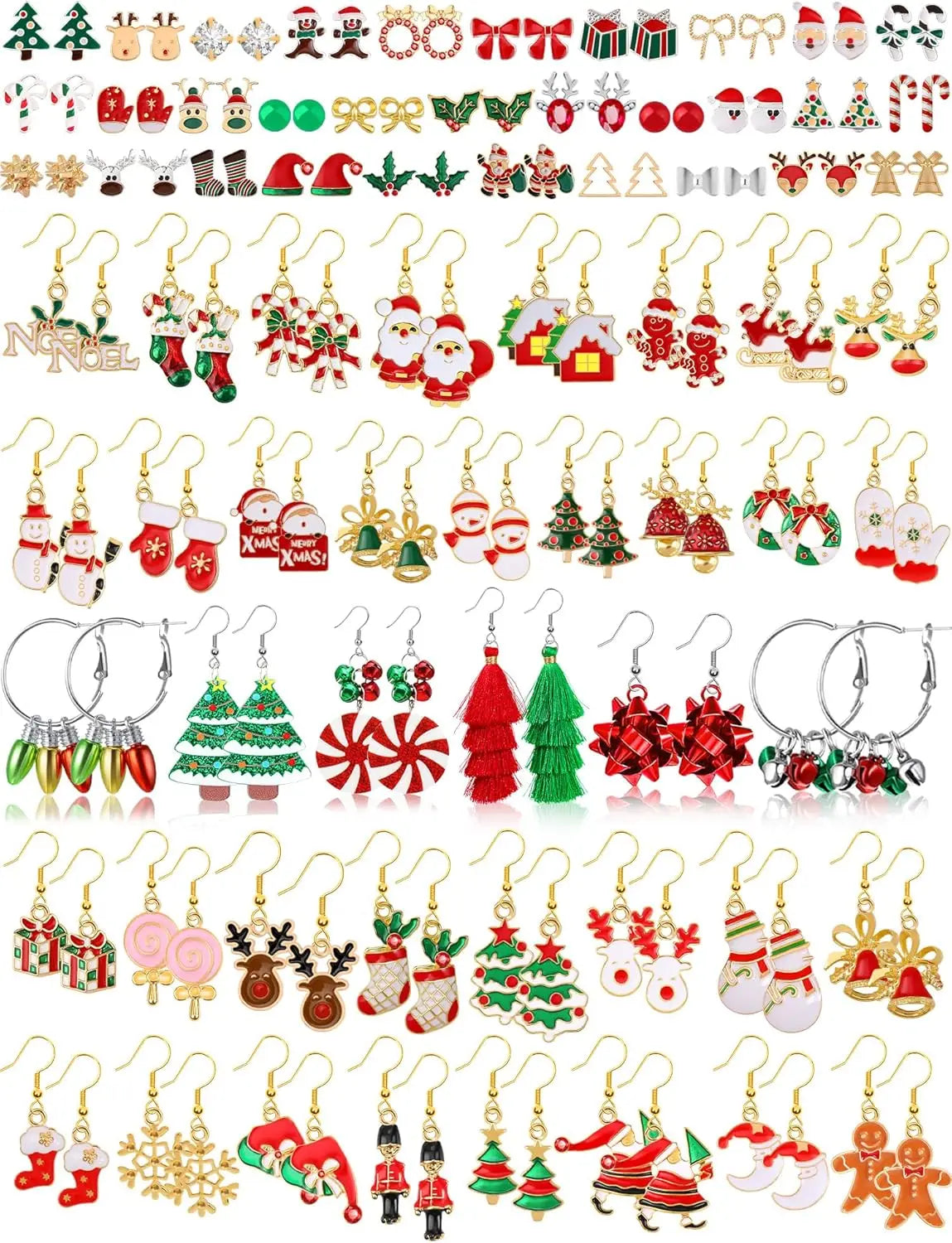 NONECN Christmas Earrings For Women Set Dangle Snowflake Bow Bells
