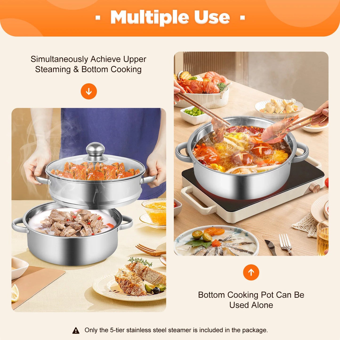Bymaocar 5 Layer Stainless Steel Steamer Pot With Glass Lid
