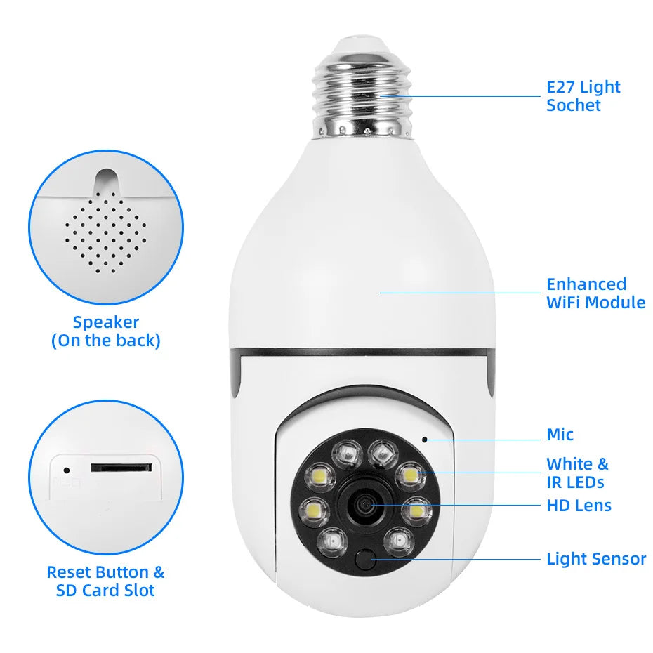 Fuers E27 Bulb Security Camera AI Tracking Two Way Audio
