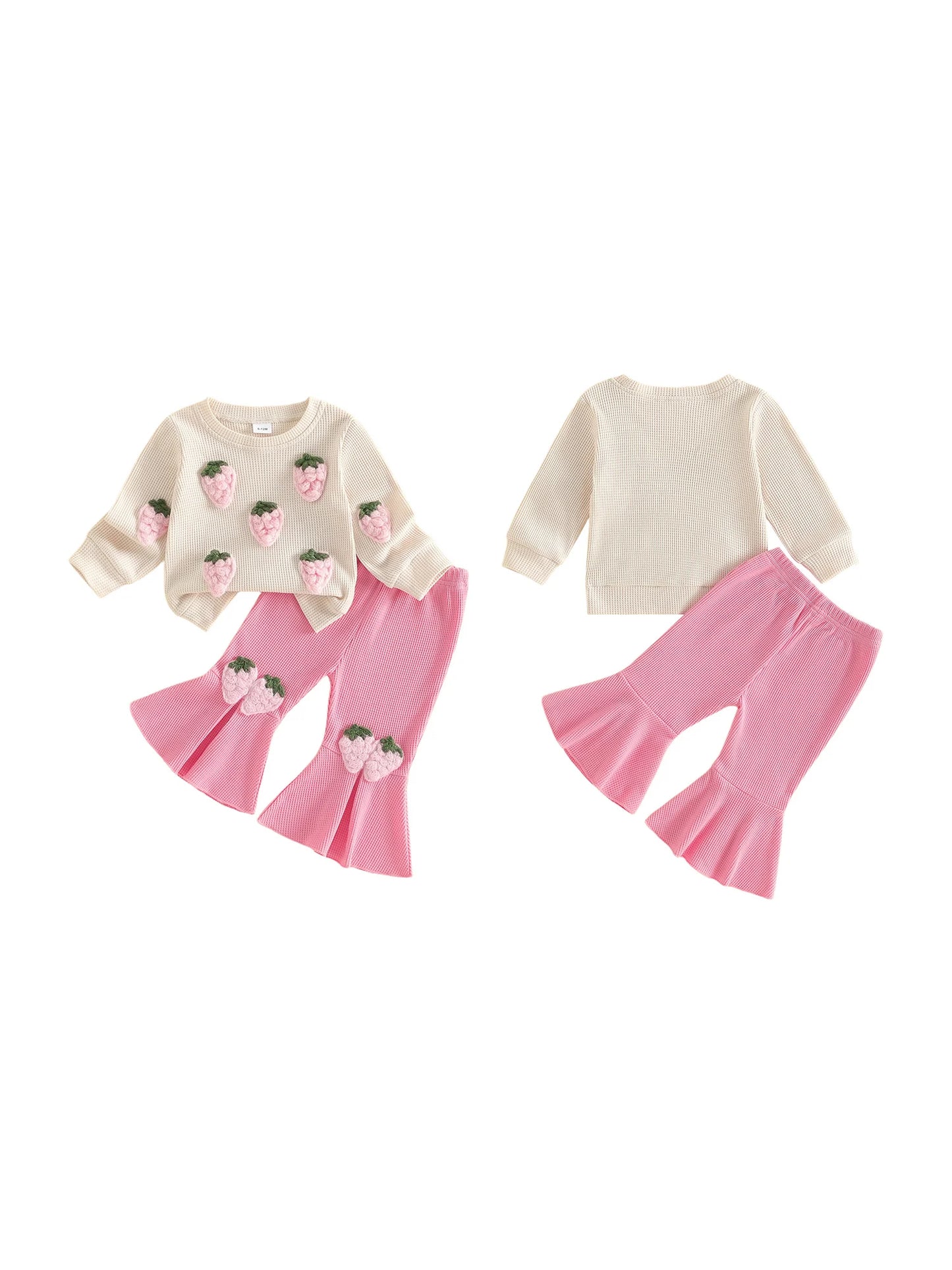 Baby Girl Strawberry Crew Neck Sweatshirt Flare Pants Set