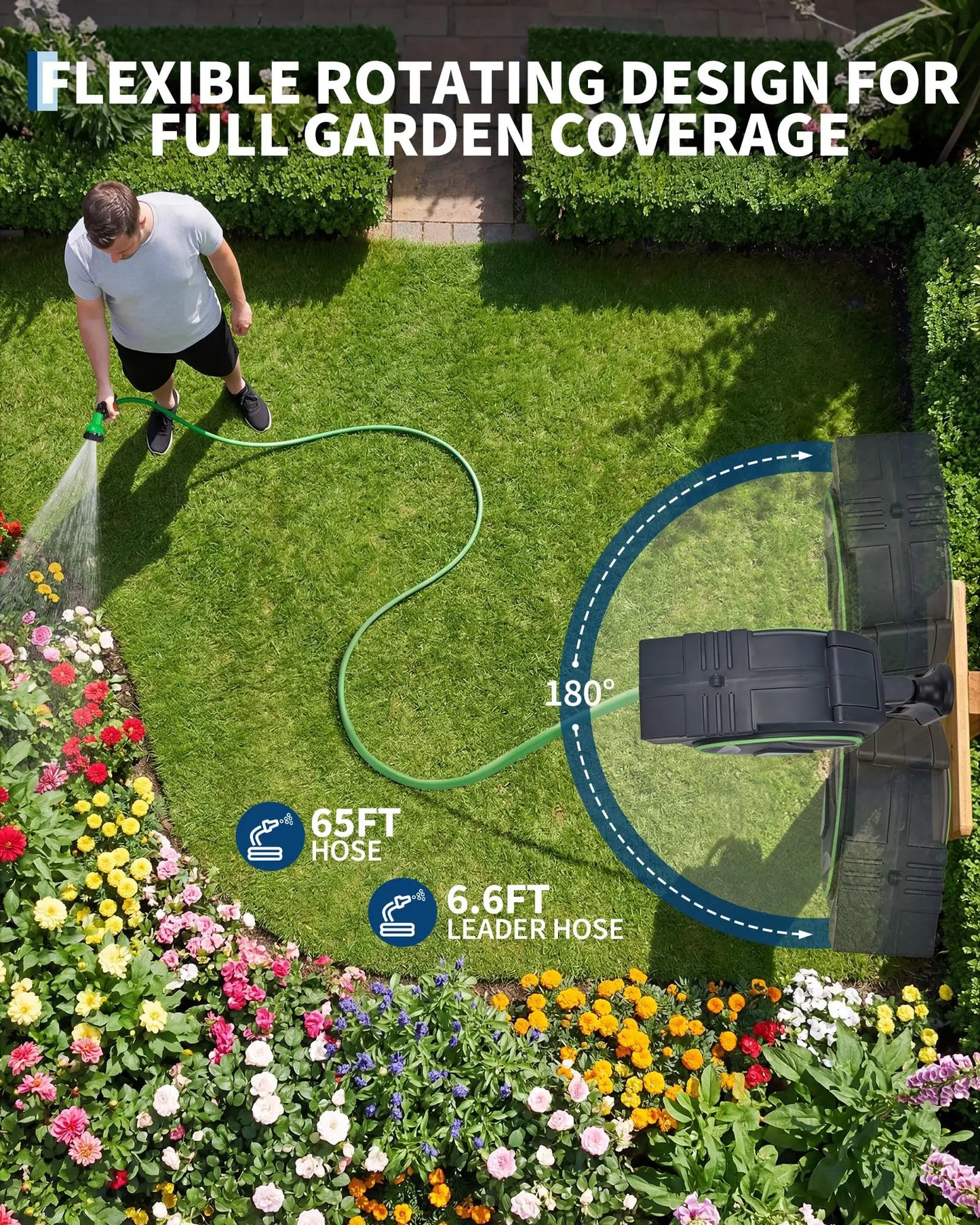 DishyKooker Retractable Garden Hose Reel Wall Mount Auto Rewind