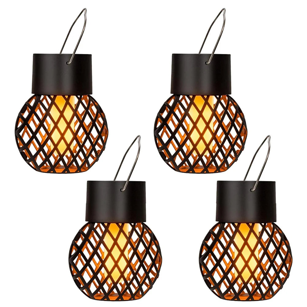 APWIKOGER 4Pc Solar Lanterns Patio Flickering Flame LED Hanging Lights