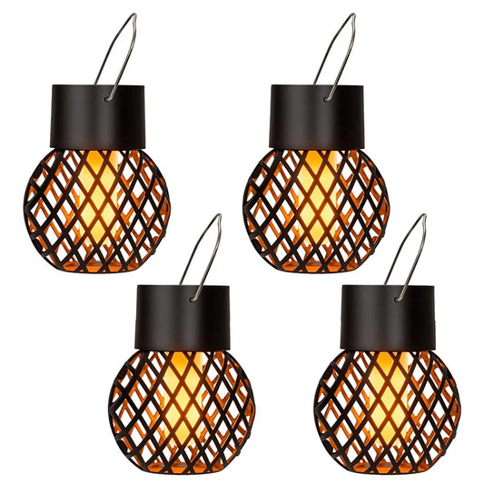 APWIKOGER 4Pc Solar Lanterns Patio Flickering Flame LED Hanging Lights