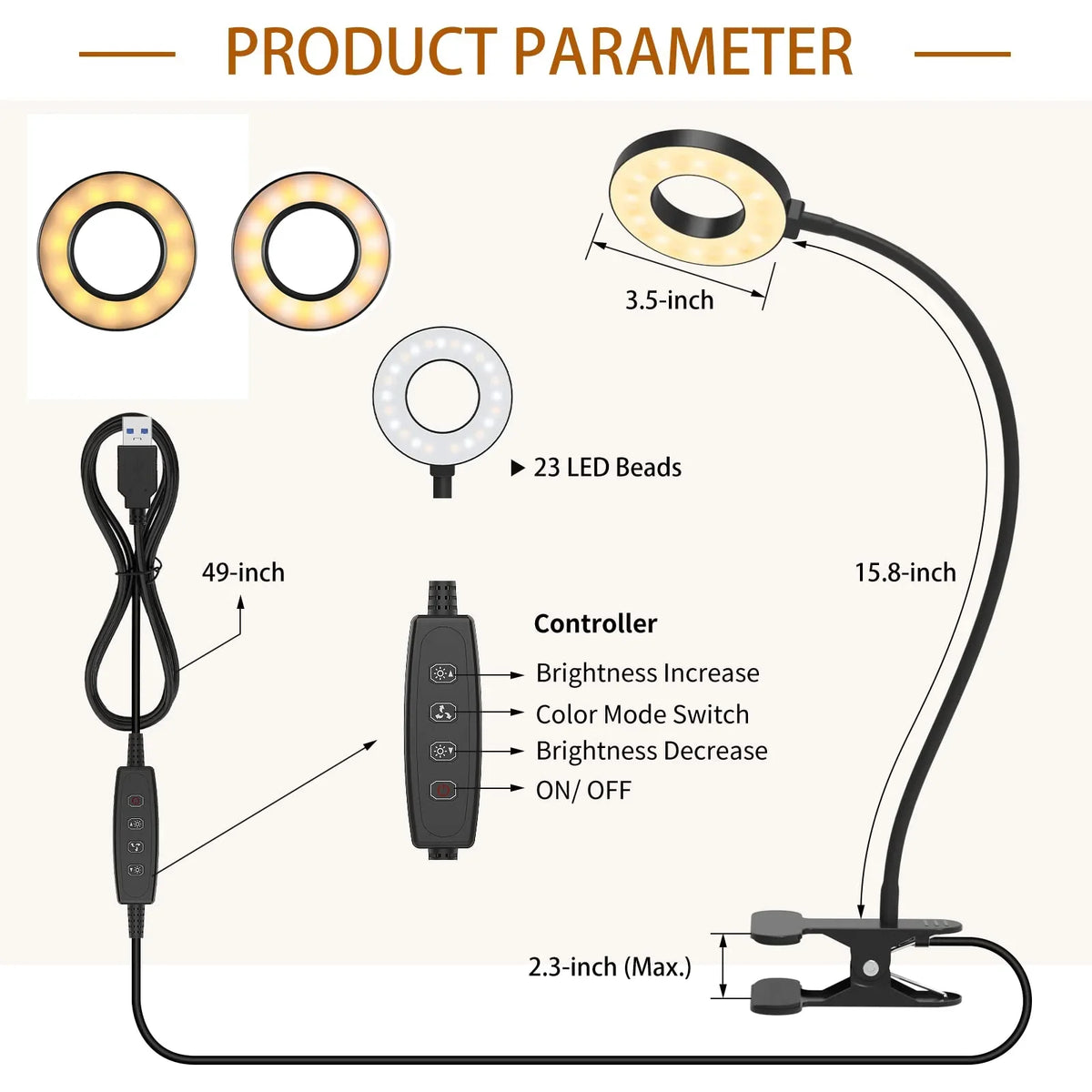 DUMILOO LED Clip On Magnifying Lamp With 5X Lens Gooseneck