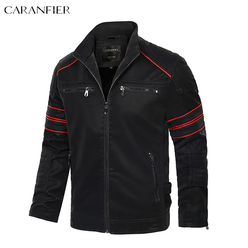 CARANFIER Mens Retro Faux Leather Motorcycle Biker Jacket