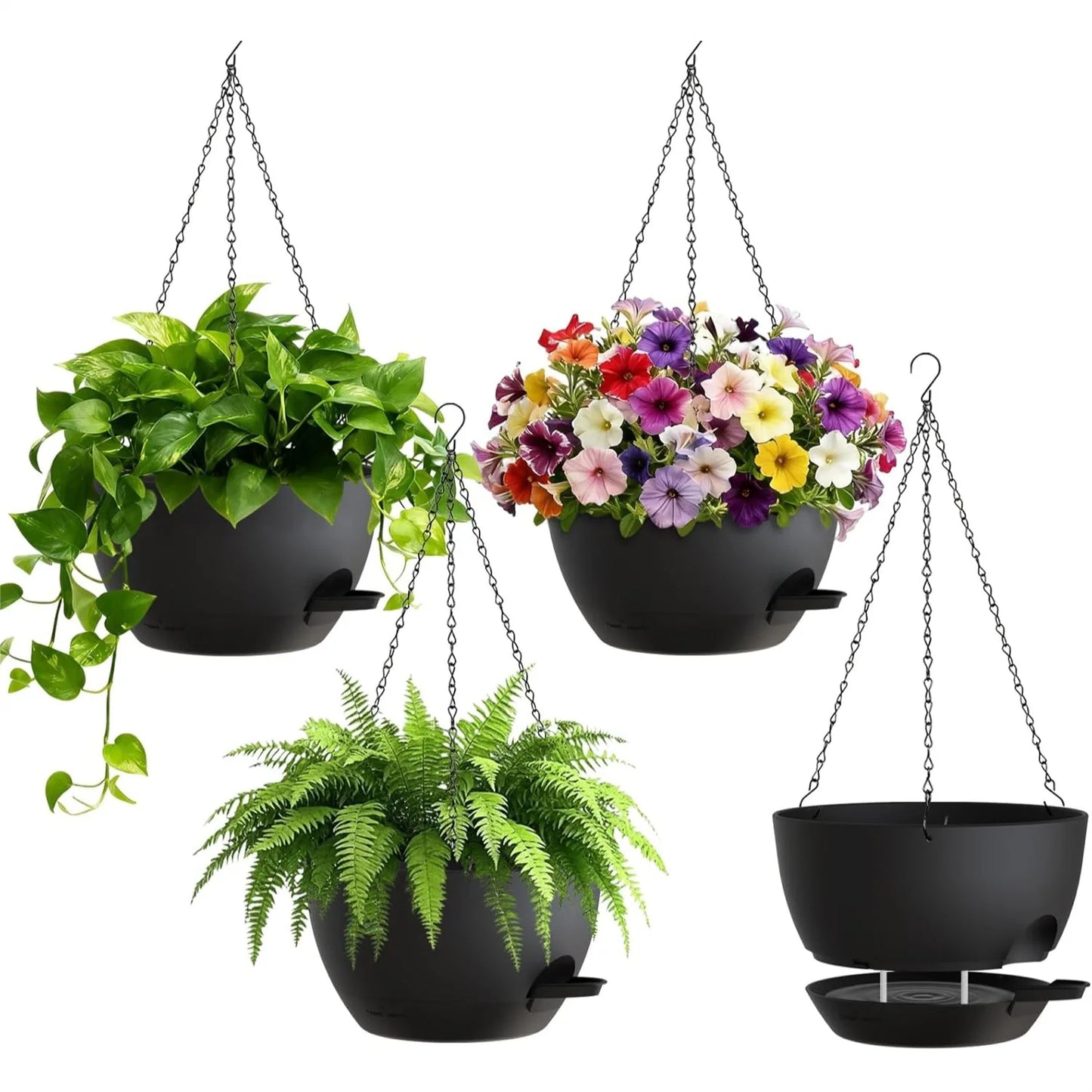 Self Watering Hanging Planters for Indoor Outdoor Plants with Drainage Tray