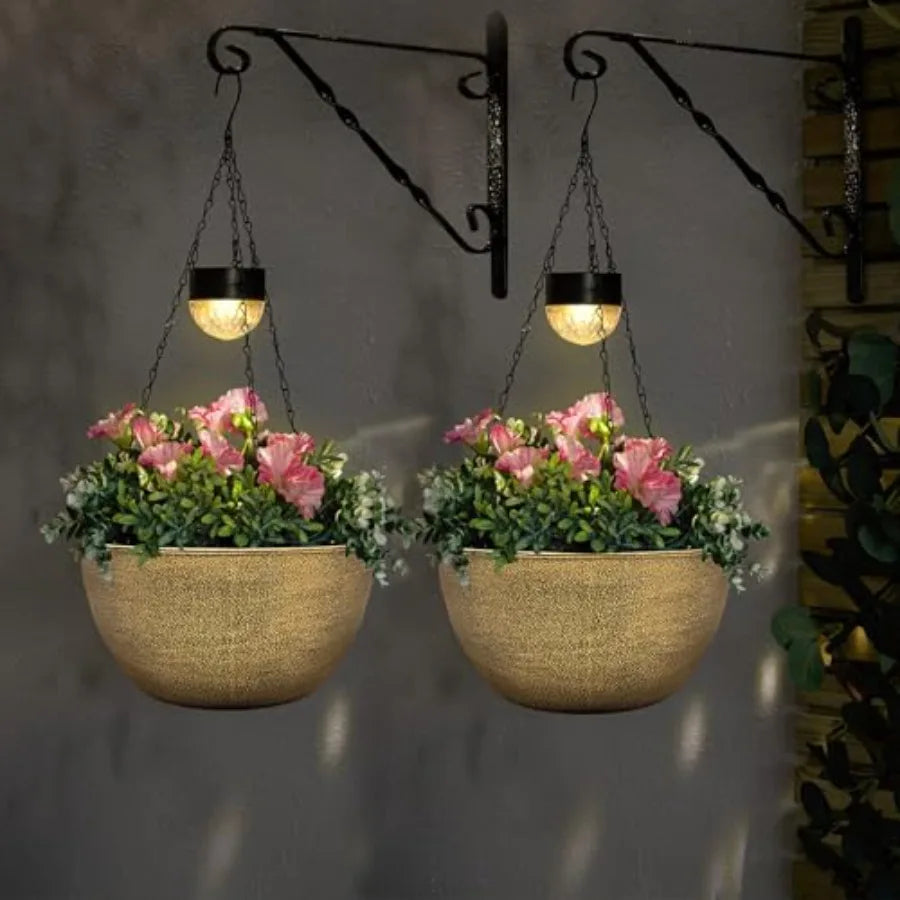 2 Pack Solar Hanging Basket Planters for Outdoor Self Watering