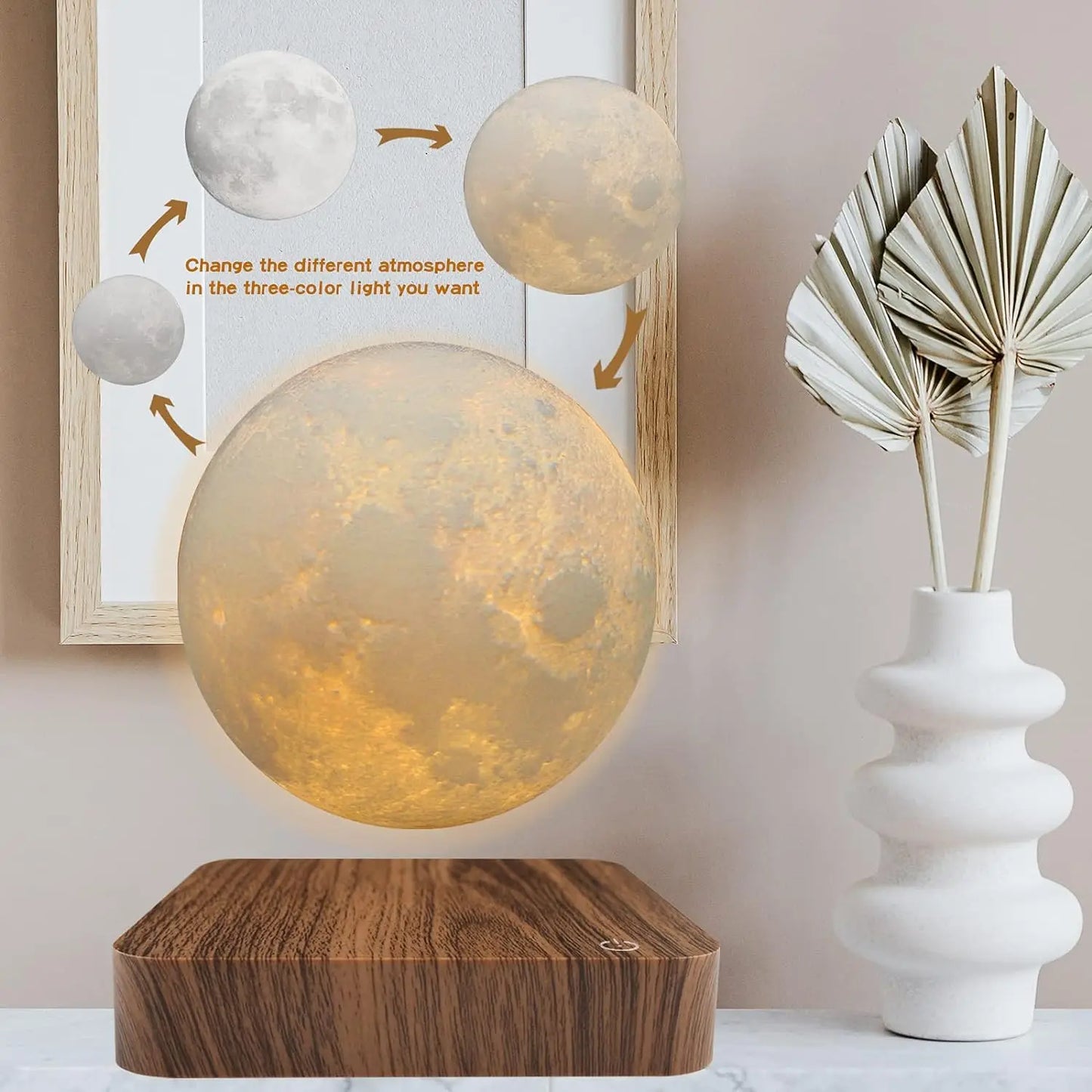Mexllex Magnetic Floating Moon Lamp LED Night Light Wooden Base