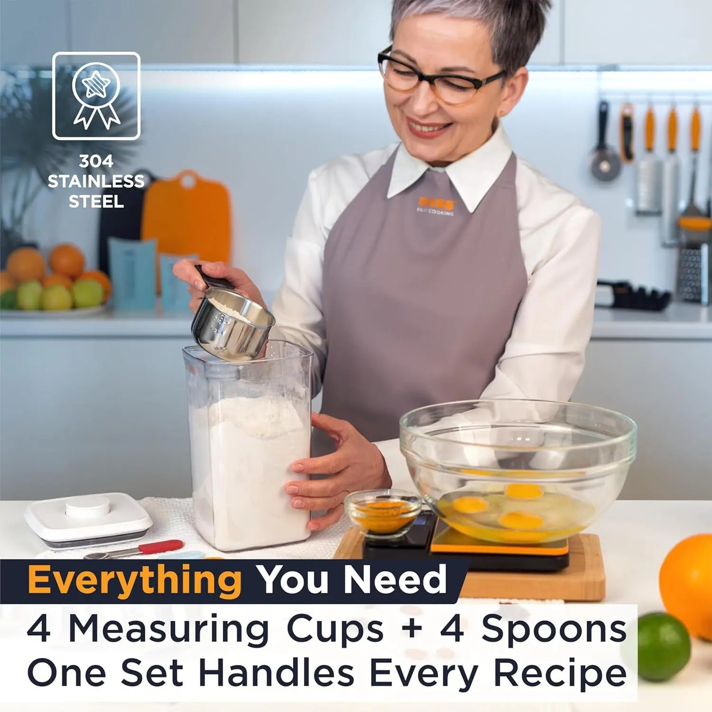 Magnetic Measuring Cups and Spoons Set 8-Piece Stainless Steel