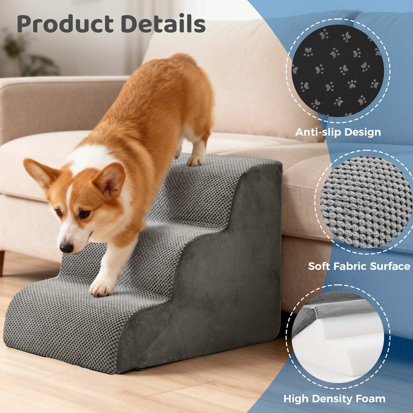 Jhk Premium Curved High Density Foam Pet Dog Stair Ramp