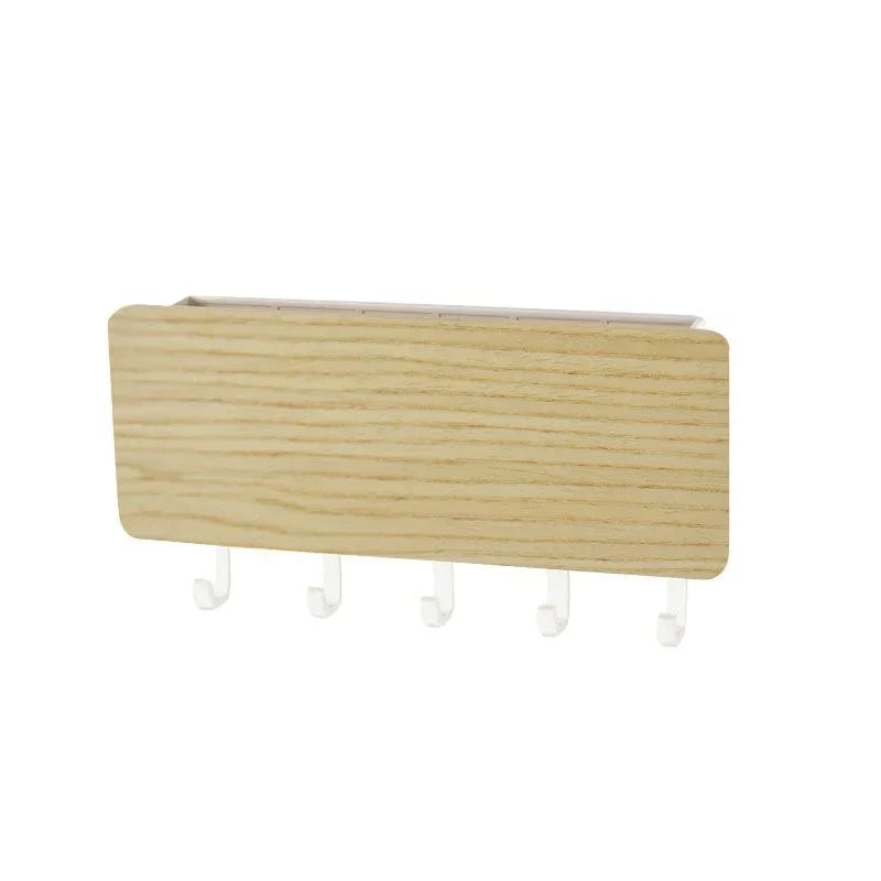 Wall Hanging Bamboo Key Organizer With 6 Hooks For Home