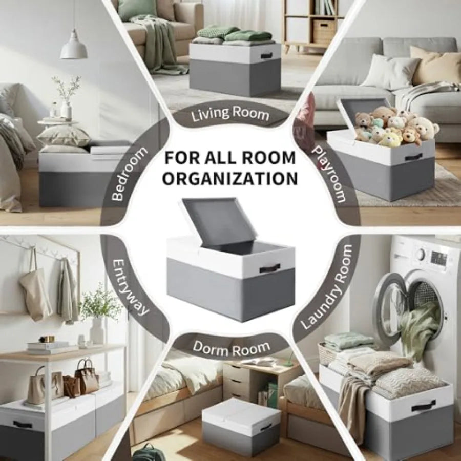 2 Pack EXTRA LARGE Blanket Storage Baskets with Lids, 22"x16"x12" Closet Organizers Bins for Clothes Towel/ Storage Box with Li