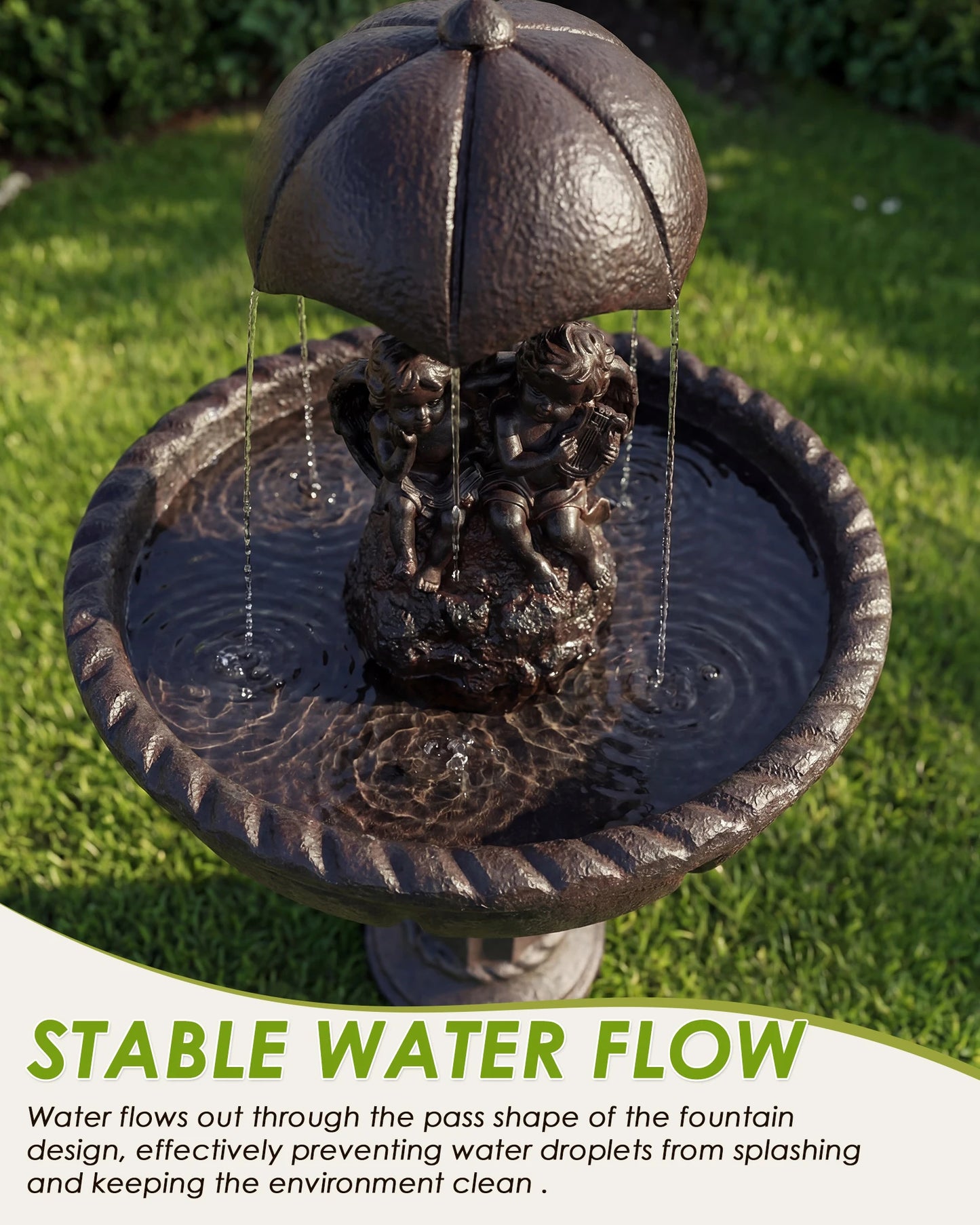 Solar Outdoor Water Fountain Cascading Waterfall With Whisper Quiet Pump