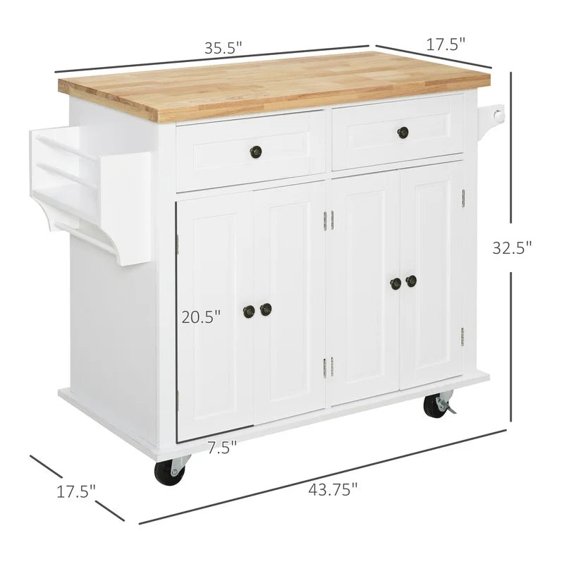 HOMCOM Rolling Kitchen Island With Wood Top Spice Rack Drawers